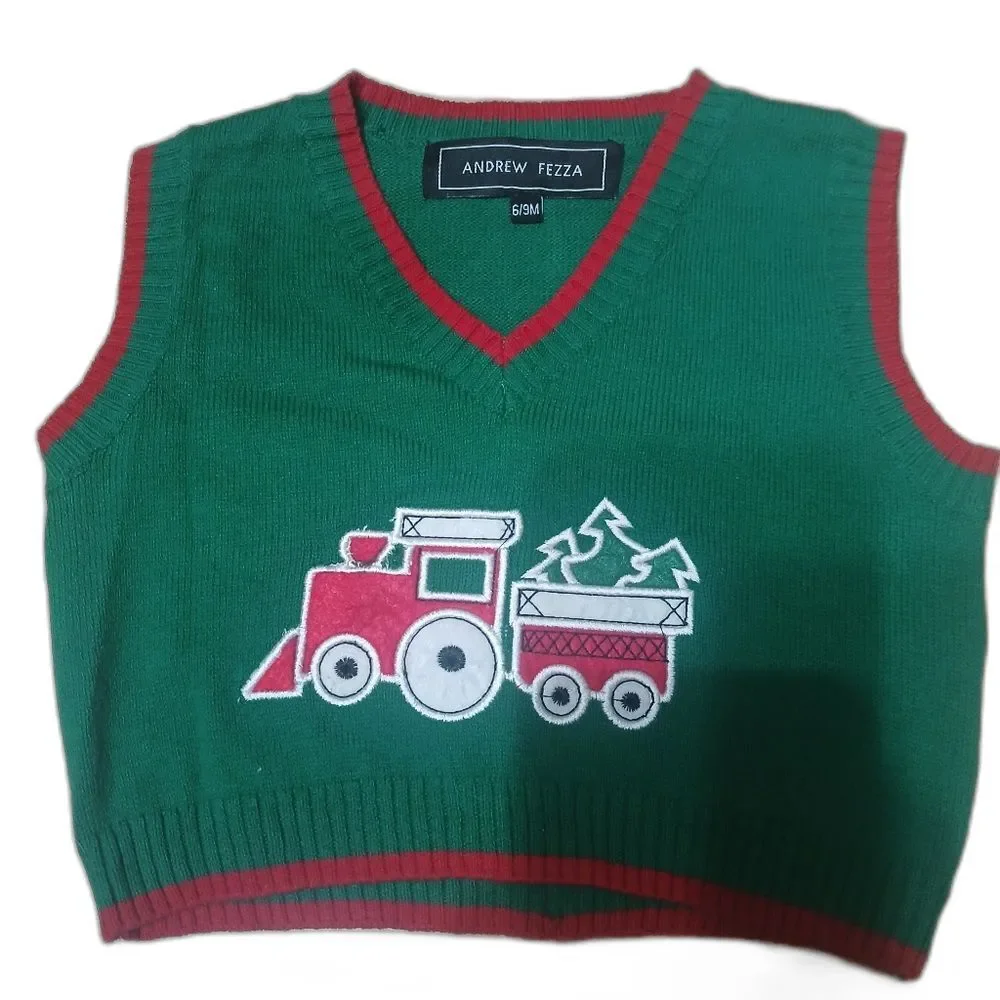 Andrew Fezza Kids Sweater Vest Fire Truck Holiday Christmas 6-9 Months Unisex